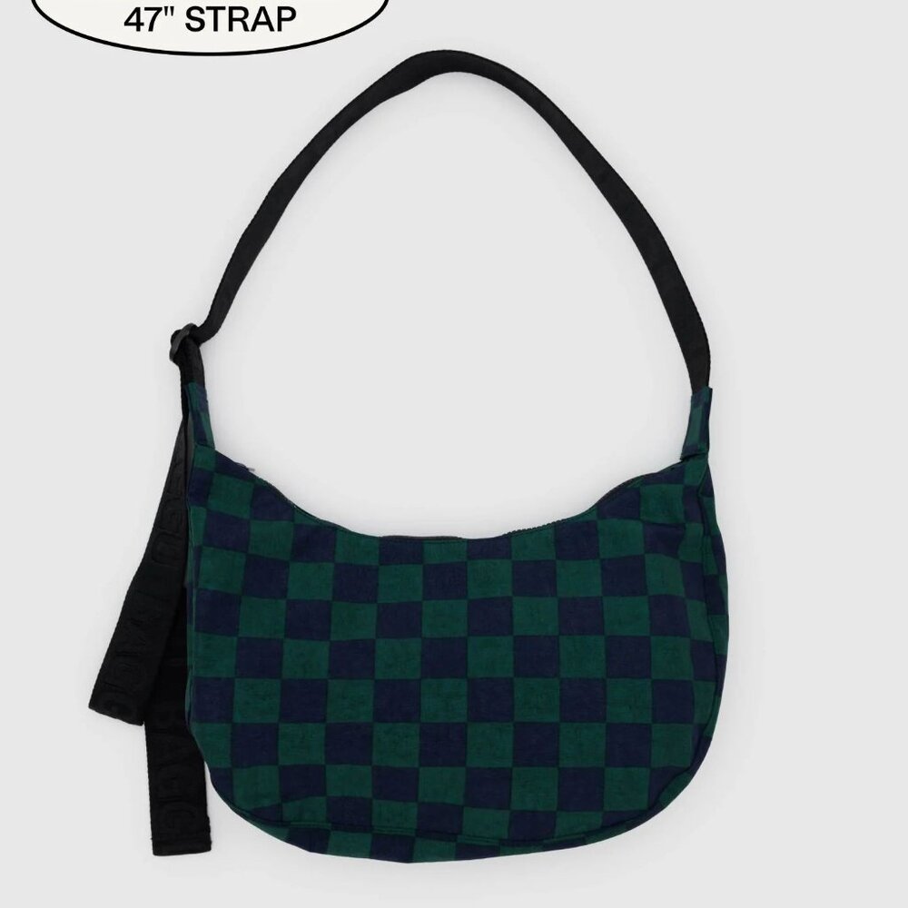 NWT Baggu Medium Crescent Bag - Navy Green Check